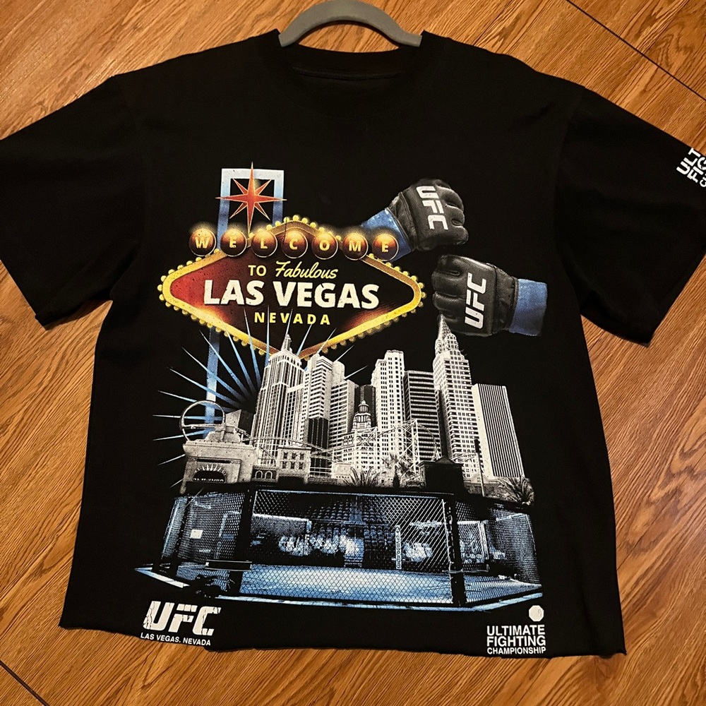 UFC Black cropped Tee with Las Vegas Neon Design
